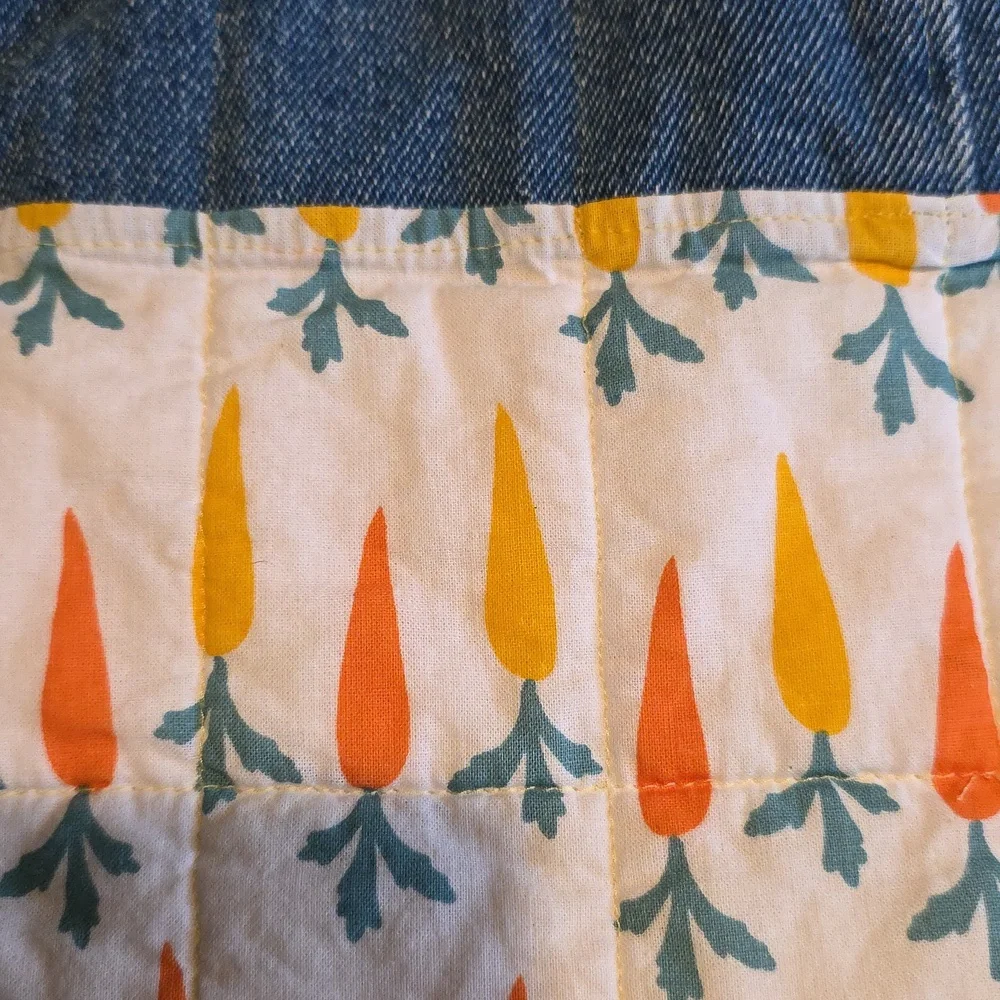 HAND CRAFTED Potato Pouch Microwave UPCYCLED Blue Denim Cotton Carrots 8.5 Inch
